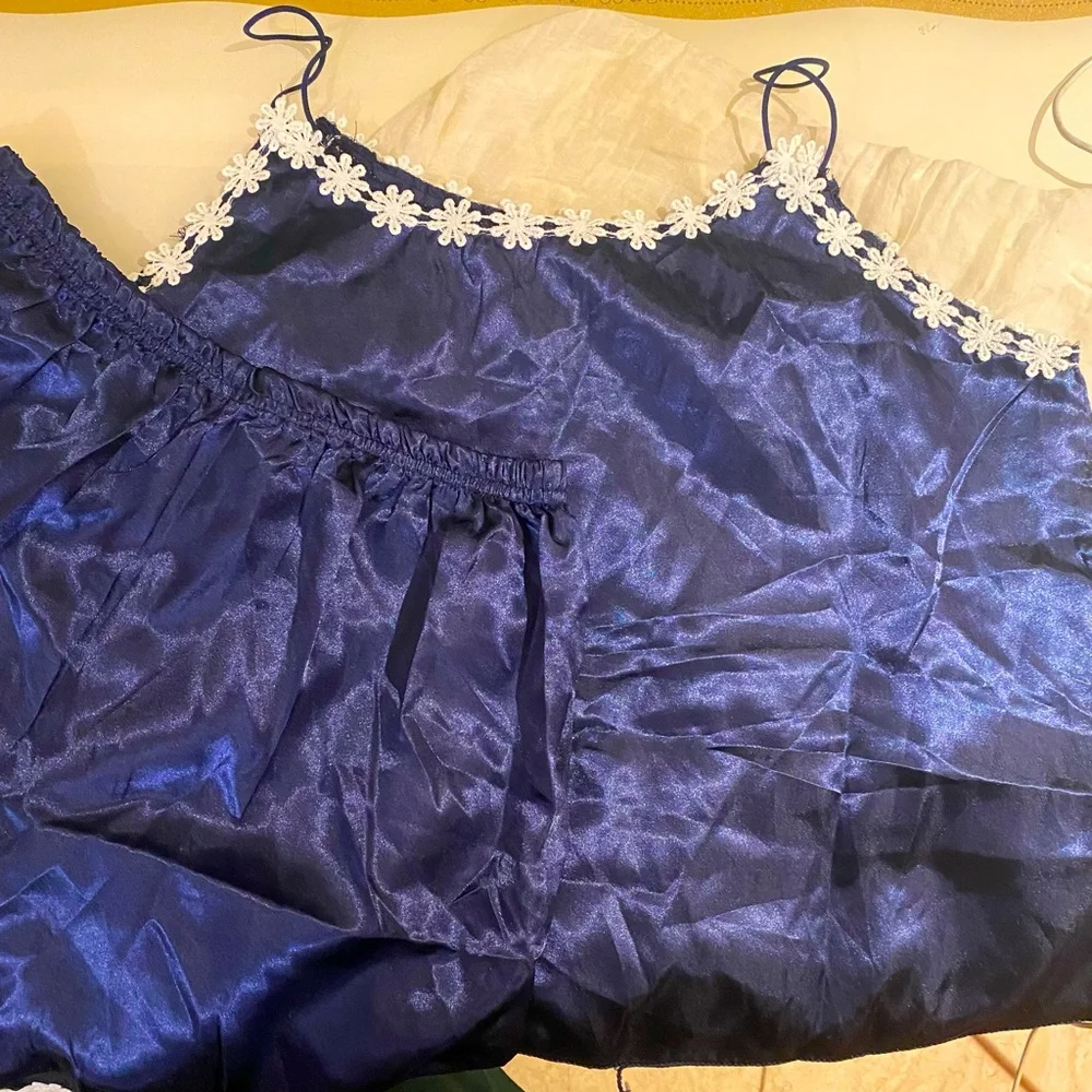 NAVY SATIN SHORTS PJ SET -New - Picture 6 of 6